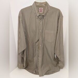 Brooks Brothers long sleeve cream navy gold stripe dress shirt sz 17‎